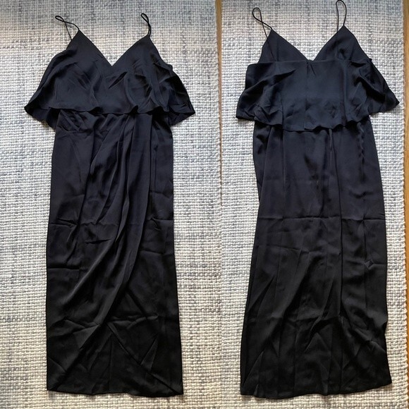 Shona Joy Black Luxe Frill Tulip Hem Maxi Dress in Onyx 10 - Picture 2 of 6